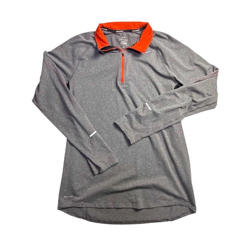 Nike Running Dri-FIT 1/4 Zip Pullover Gray Mens Medium Reflective Top-2510